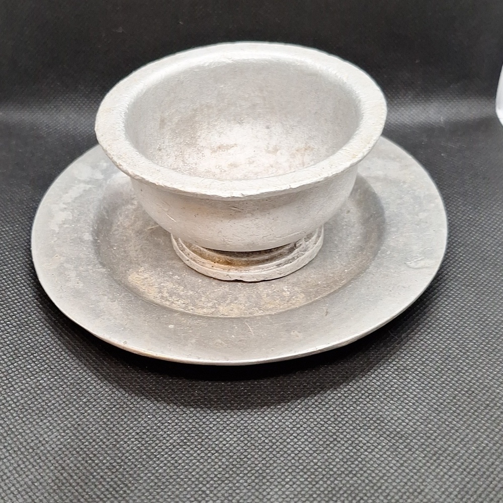 Pewter set cup and 6" plate
